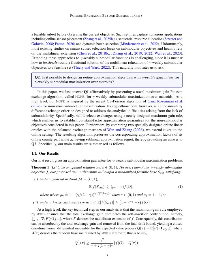Page 3 of Poisson Exchange Beyond Submodularity: Effective Approximation Algorithms for Offline and Online Subset Selection over Matroids