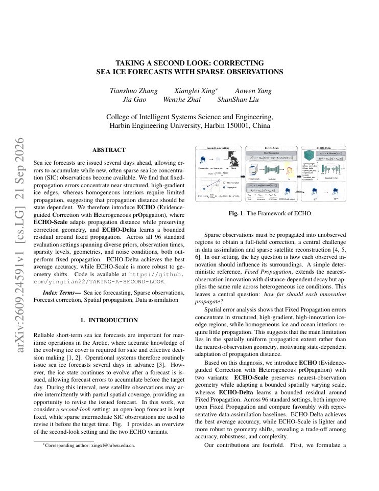 First page of Taking a Second Look: Correcting Sea Ice Forecasts with Sparse Observations