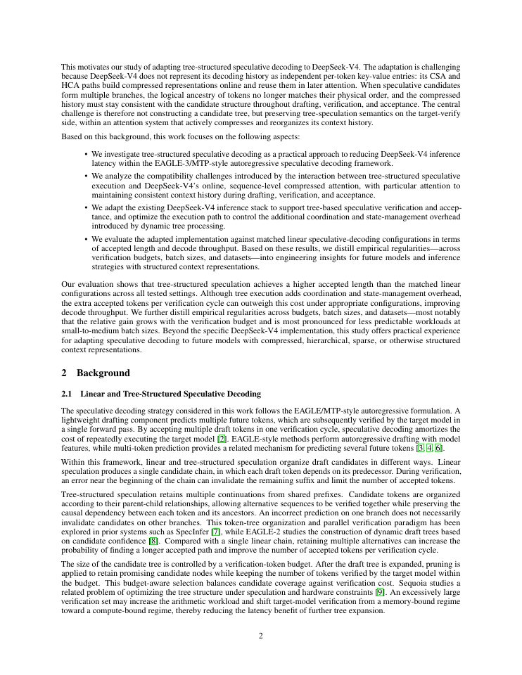 Page 2 of Adapting Tree-Structured Speculative Decoding to DeepSeek-V4 for Efficient Inference