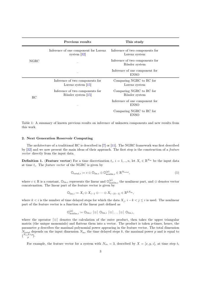 Page 3 of Inference of Unknown Dynamical Components Using Next Generation Reservoir Computing: From Chaotic Systems to Climate Data