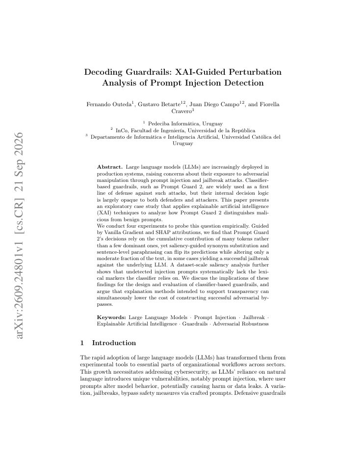 First page of Decoding Guardrails: XAI-Guided Perturbation Analysis of Prompt Injection Detection