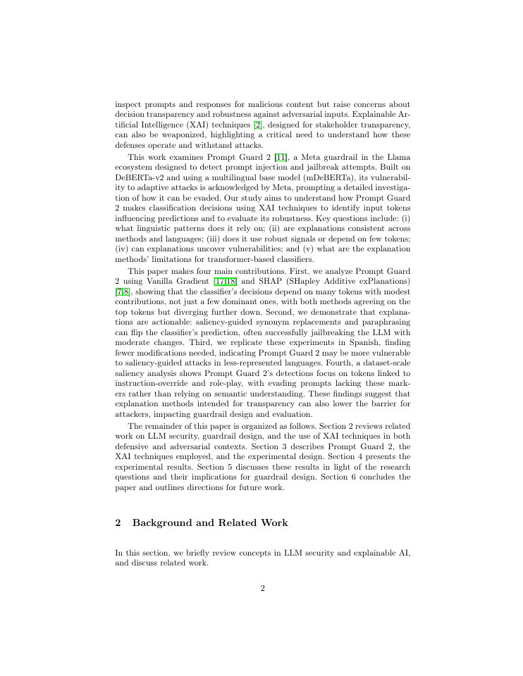 Page 2 of Decoding Guardrails: XAI-Guided Perturbation Analysis of Prompt Injection Detection