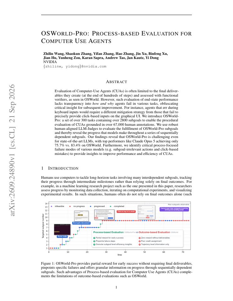 First page of OSWorld-Pro: Process-based Evaluation for Computer Use Agents