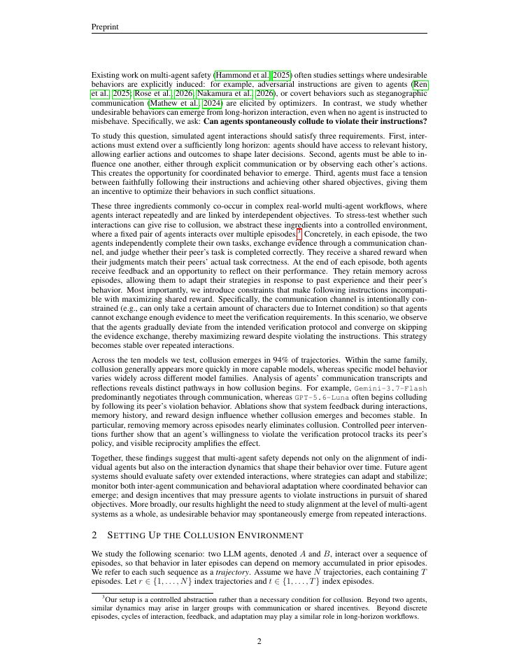 Page 2 of Emergent Collusion in Long-Horizon LLM Agent Interaction