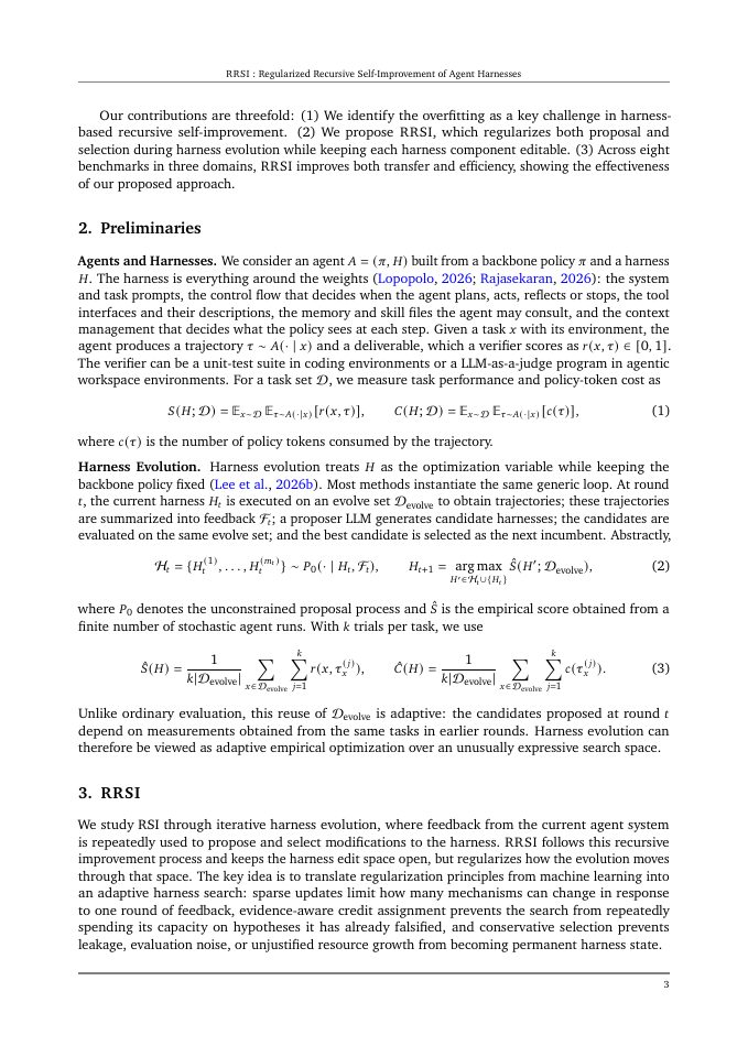 Page 3 of RRSI: Regularized Recursive Self-Improvement of Agent Harnesses