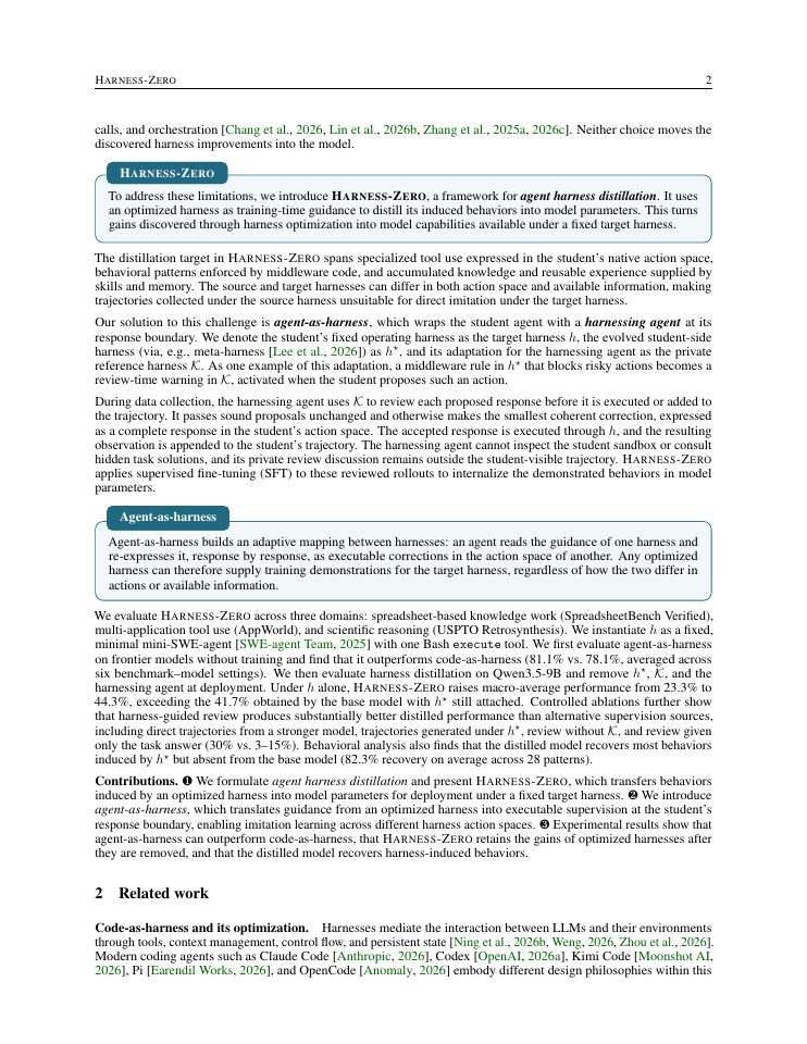 Page 2 of Harness-Zero: Harness Distillation via Agent-as-Harness
