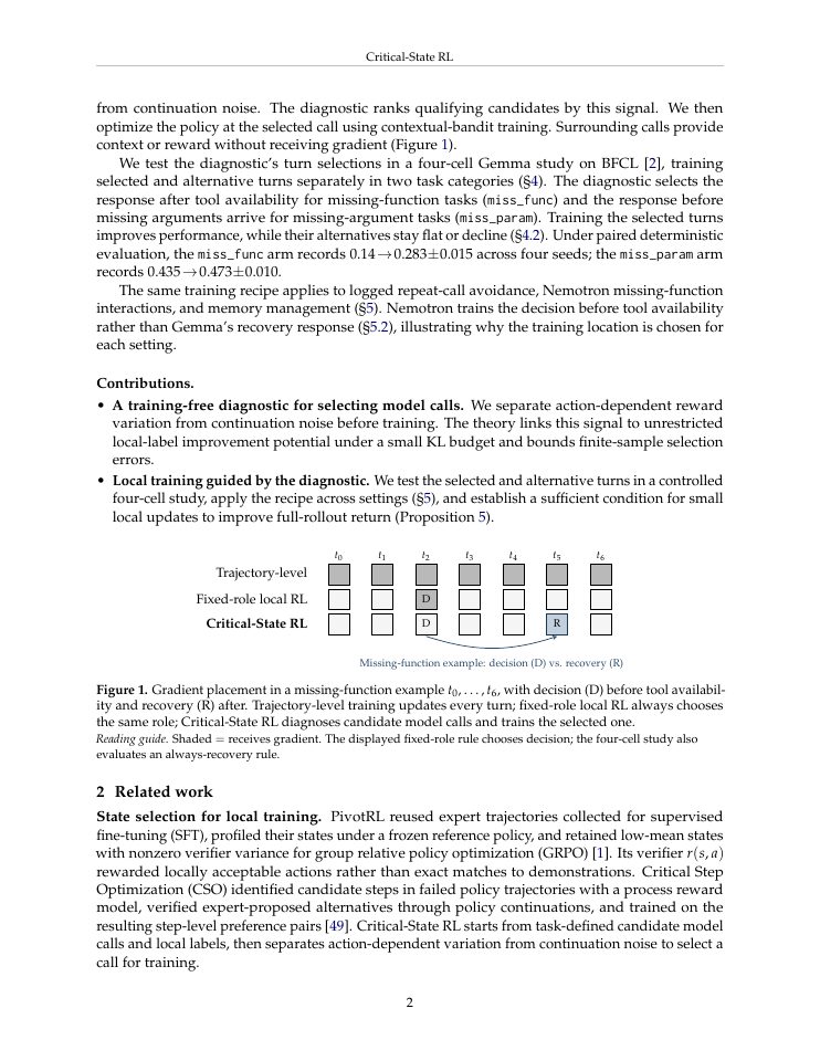 Page 2 of Critical-State RL: Diagnosing Trainable States for Multi-Turn Tool Use