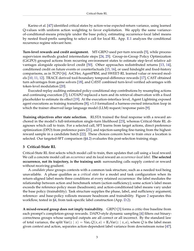 Page 3 of Critical-State RL: Diagnosing Trainable States for Multi-Turn Tool Use