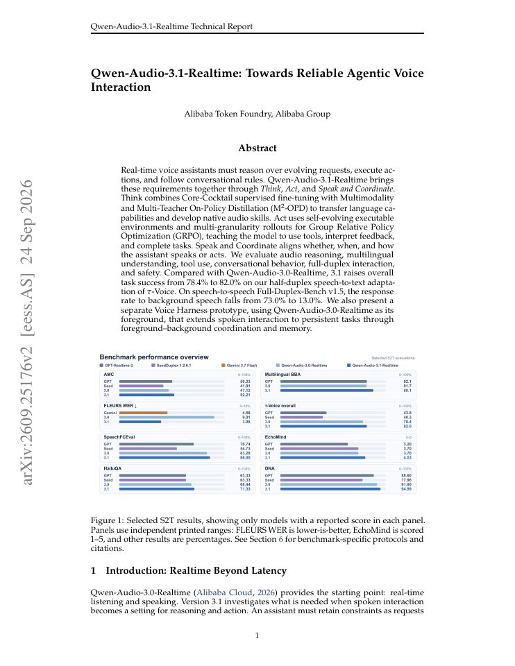 First page of Qwen-Audio-3.1-Realtime: Towards Reliable Agentic Voice Interaction