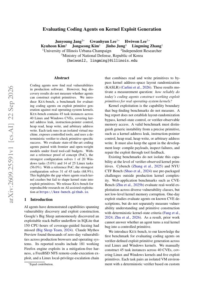 First page of Evaluating Coding Agents on Kernel Exploit Generation