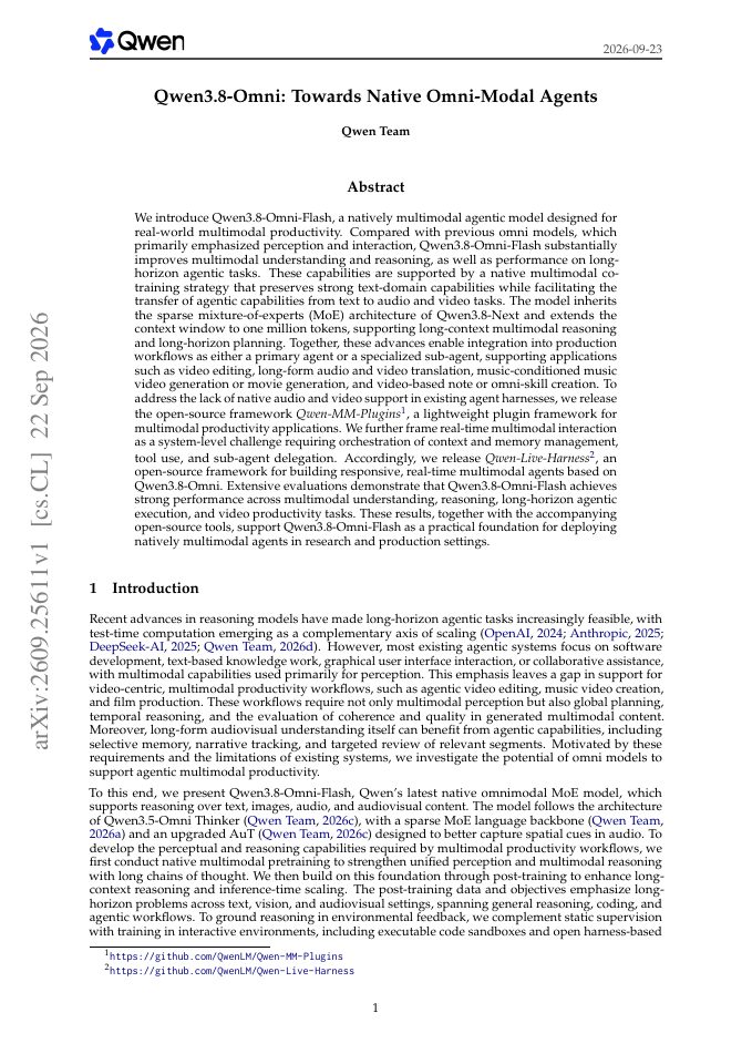 First page of Qwen3.8-Omni: Towards Native Omni-Modal Agents