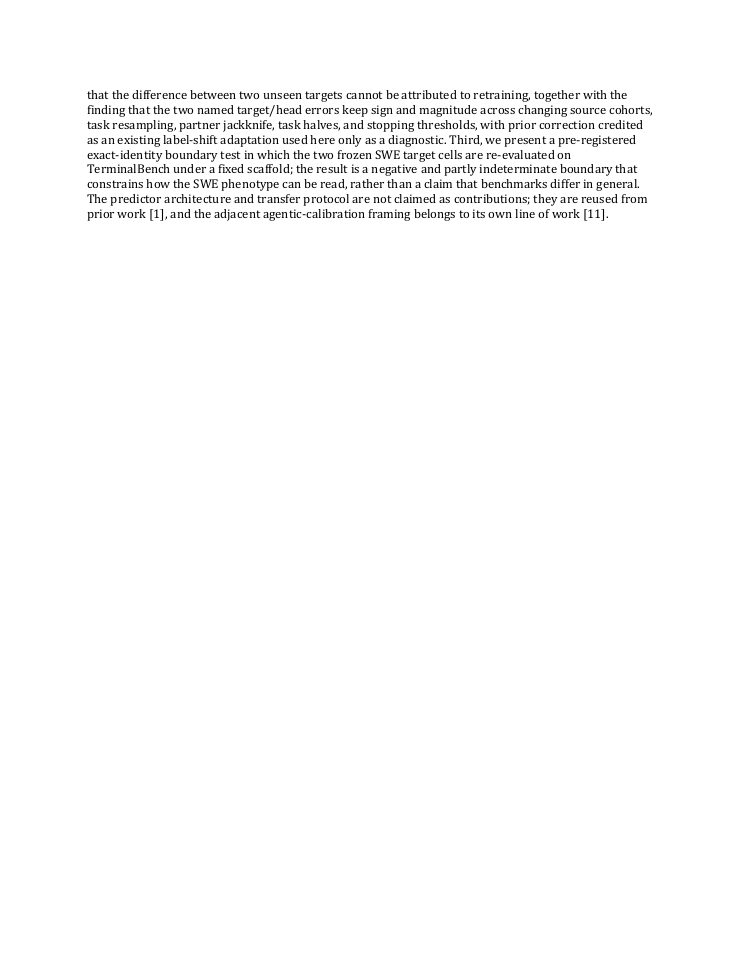 Page 3 of Testing-Driven Reliability Audit of Trajectory-Based Early Outcome Prediction for LLM Agents: Target-Specific Calibration Transfer Persists Within a Single Benchmark