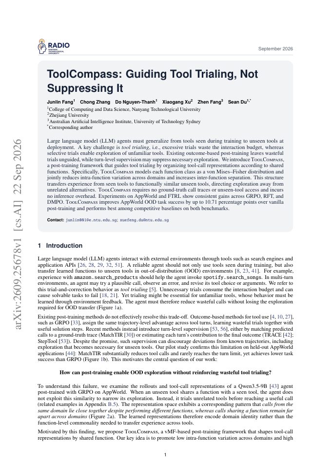 First page of Toolcompass: Guiding Tool Trialing, Not Suppressing It