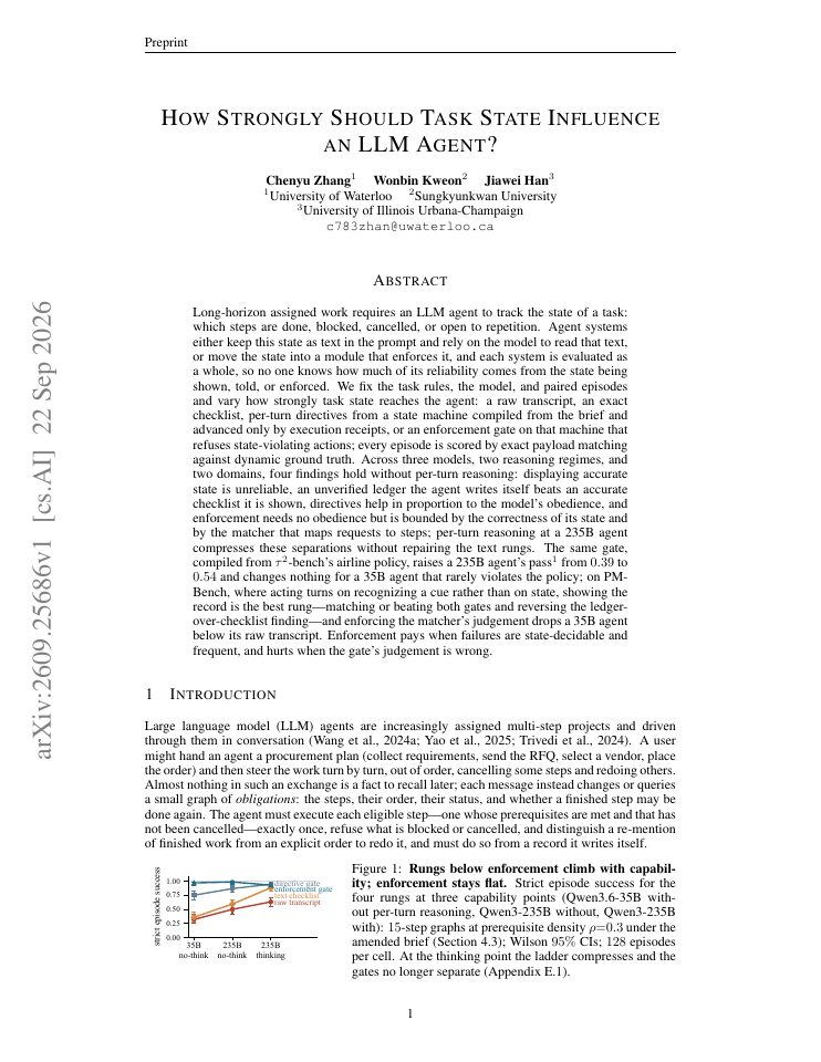 First page of How Strongly Should Task State Influence an LLM Agent?