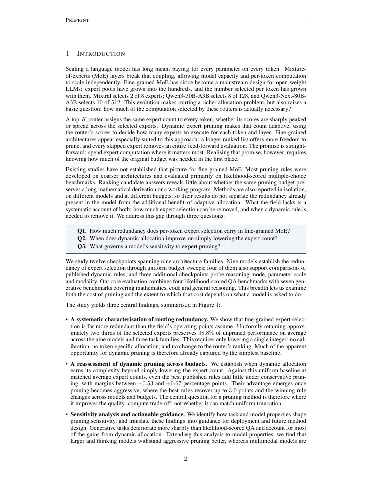 Page 2 of You Only Need 2/3 of the Chosen Experts: An Empirical Study of Dynamic Expert Pruning in Fine-Grained MoE LLMs