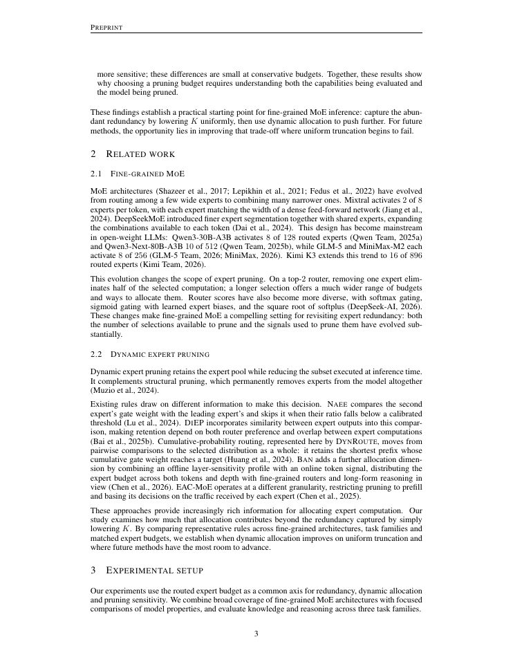 Page 3 of You Only Need 2/3 of the Chosen Experts: An Empirical Study of Dynamic Expert Pruning in Fine-Grained MoE LLMs