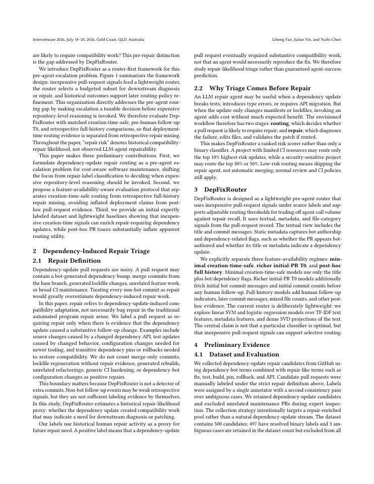 Page 2 of When Should Dependency Updates Invoke Repair Agents? A Lightweight Routing Study