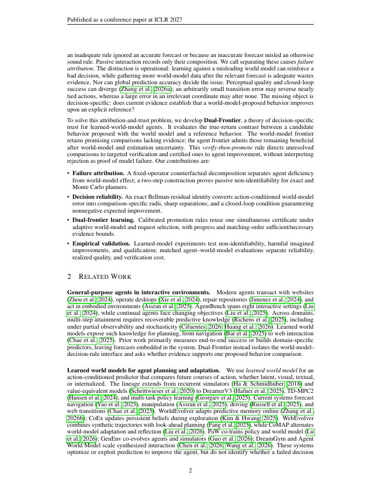 Page 2 of Dual-Frontier: When Can an Agent Trust Its World Model?