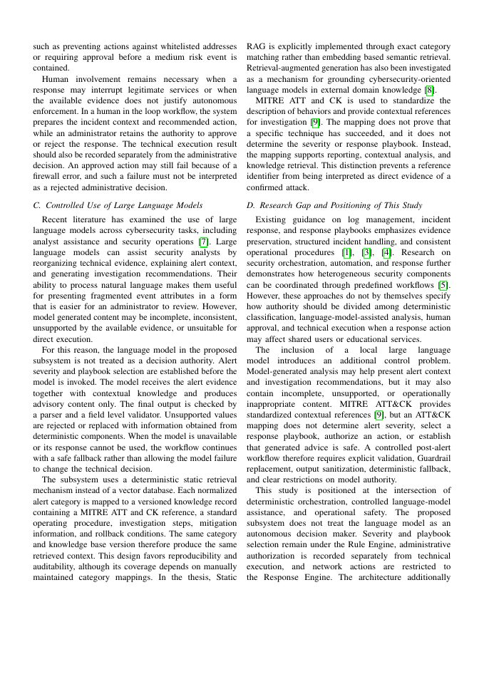 Page 3 of Design and Evaluation of a Controlled Post-Alert Incident Orchestration and Response Subsystem Using a Rule Engine and a Local Large Language Model