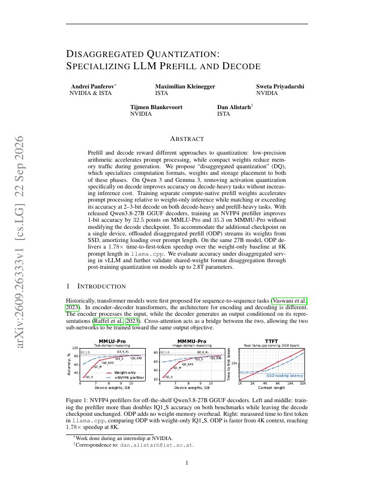 First page of Disaggregated Quantization: Specializing LLM Prefill and Decode