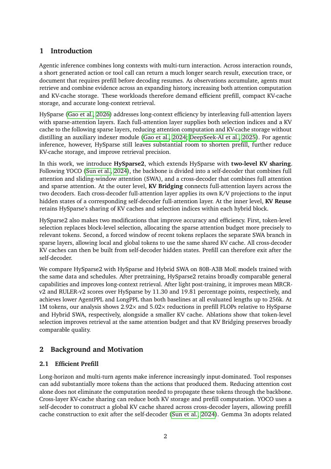 Page 2 of HySparse2: Hybrid Sparse Attention with Two-Level KV Sharing