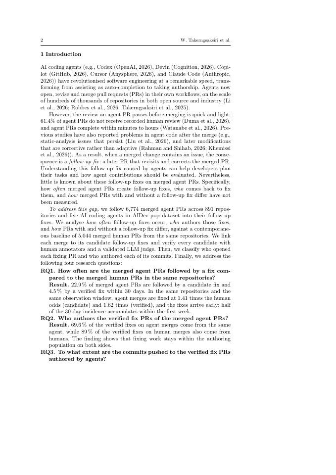 Page 2 of Who Finishes the Job? A Study of Follow-Up Fixes and Commit Authorship on AI Coding Agent Pull Requests