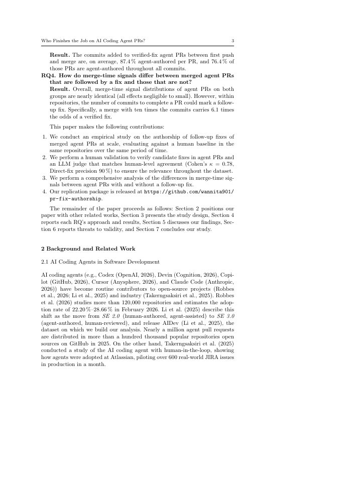 Page 3 of Who Finishes the Job? A Study of Follow-Up Fixes and Commit Authorship on AI Coding Agent Pull Requests