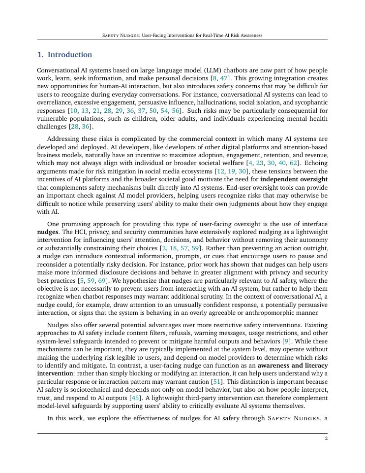 Page 2 of Safety Nudges: User-Facing Interventions for Real-Time AI Risk Awareness
