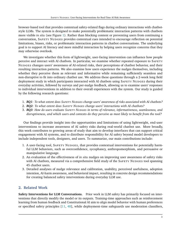 Page 3 of Safety Nudges: User-Facing Interventions for Real-Time AI Risk Awareness