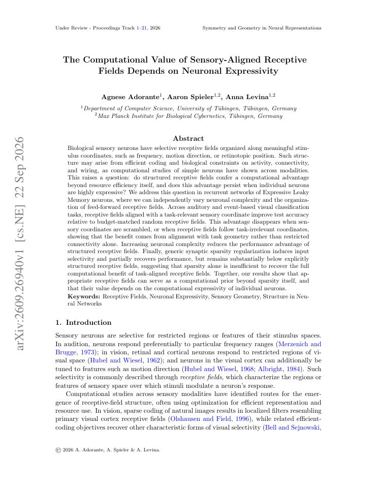 First page of The Computational Value of Sensory-Aligned Receptive Fields Depends on Neuronal Expressivity