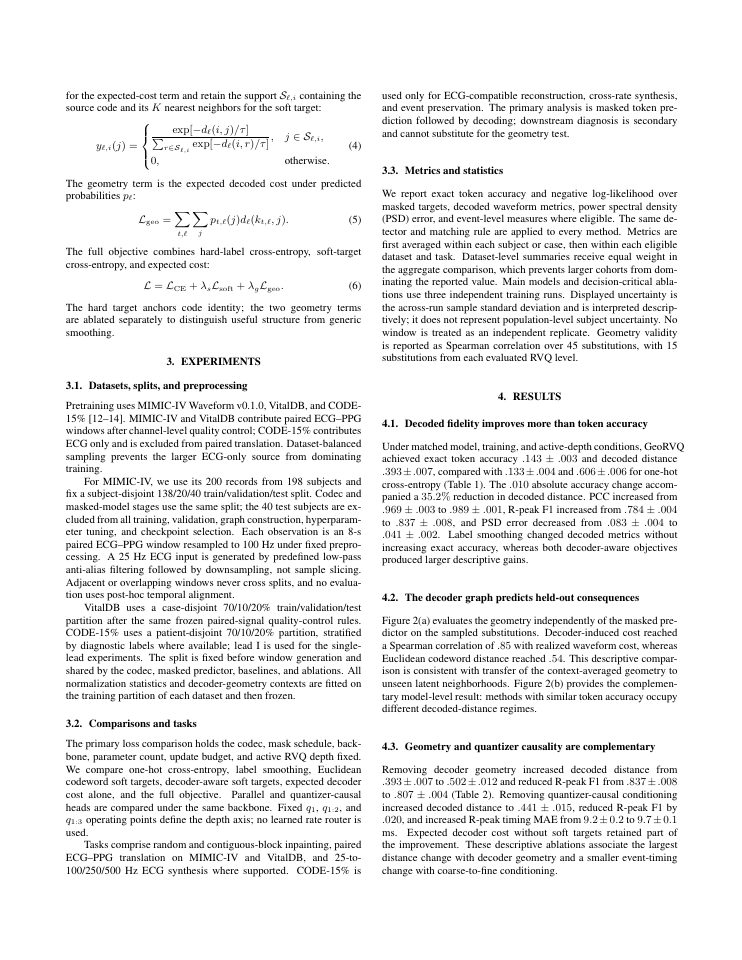 Page 2 of GeoRVQ: Decoder-aware geometry for residual-token prediction in physiological signals