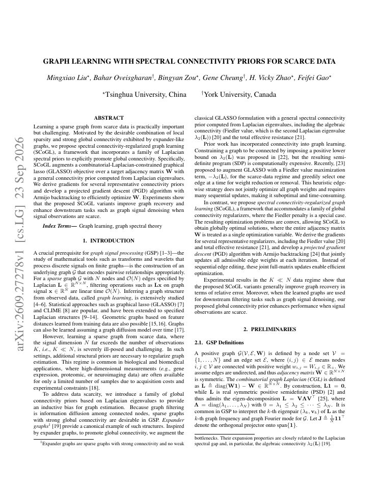 First page of Graph Learning with Spectral Connectivity Priors for Scarce Data