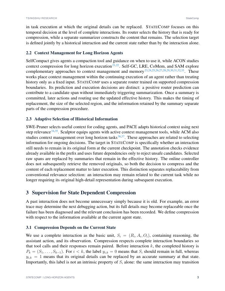 Page 3 of StateComp: Learning When to Compress History in Long Horizon Agents