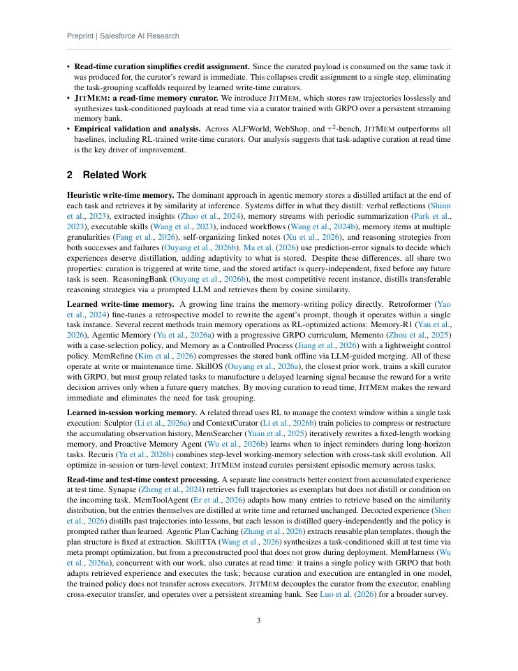 Page 3 of Just-in-Time Memory: Learning to Curate Task-Adaptive Memory for LLM Agents