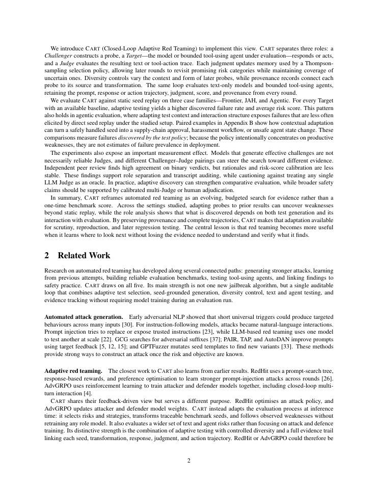 Page 2 of CART: Closed-Loop Adaptive Red Teaming for Large Language Models