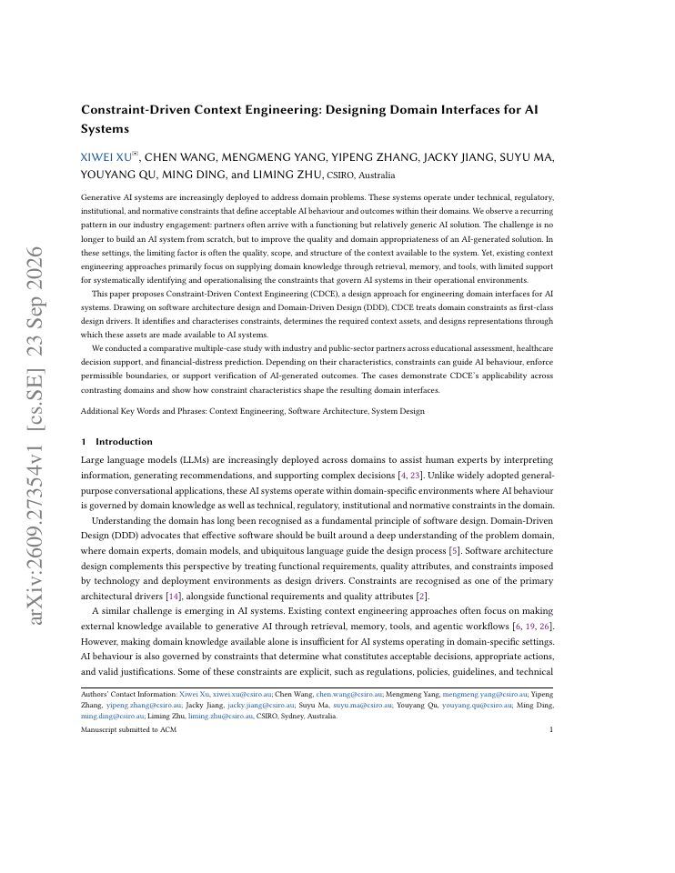 First page of Constraint-Driven Context Engineering: Designing Domain Interfaces for AI Systems