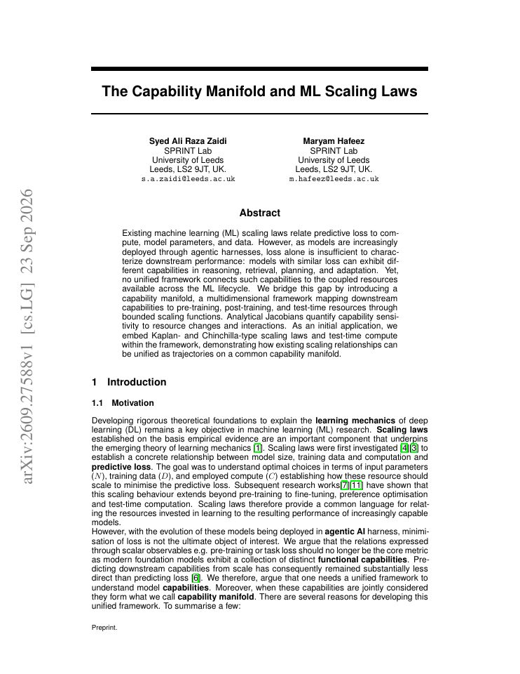 First page of The Capability Manifold and ML Scaling Laws