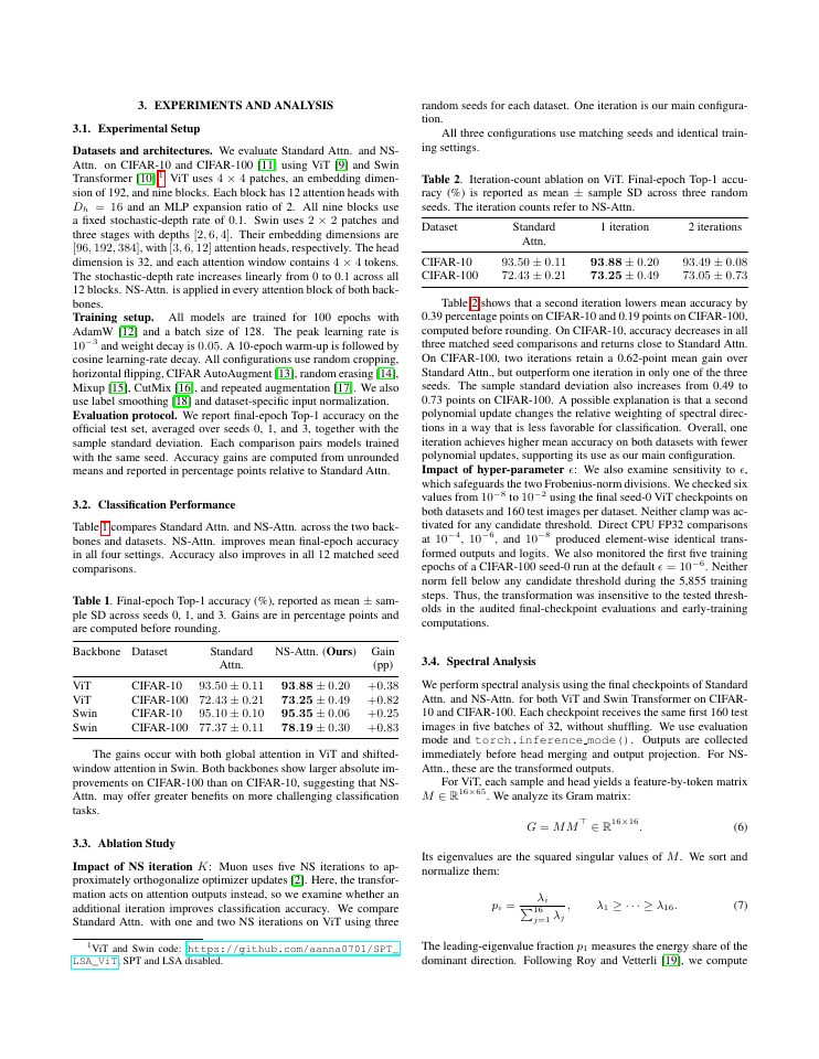 Page 3 of NS-ATTENTION: Newton-Schulz Transformations of Attention Outputs in Vision Transformers