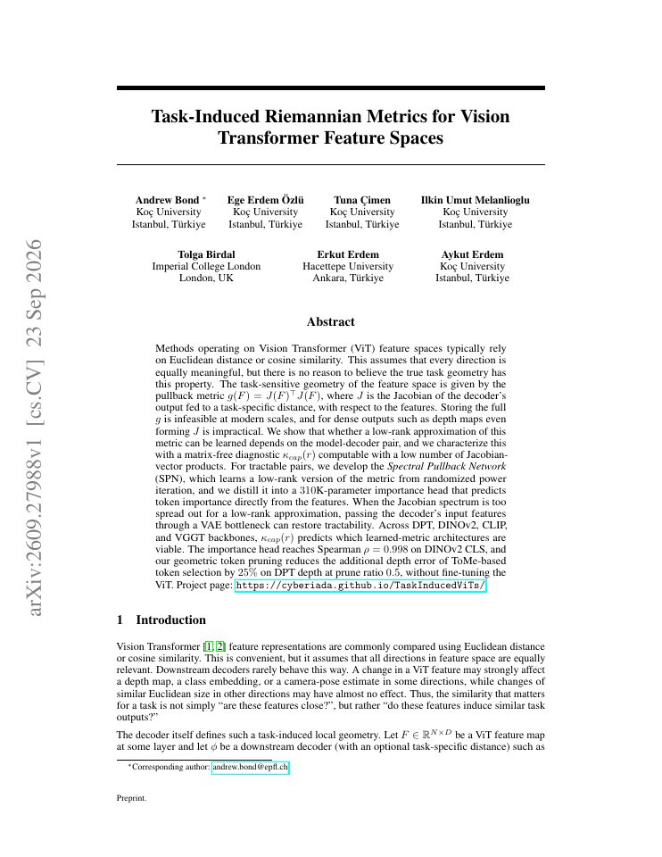 First page of Task-Induced Riemannian Metrics for Vision Transformer Feature Spaces