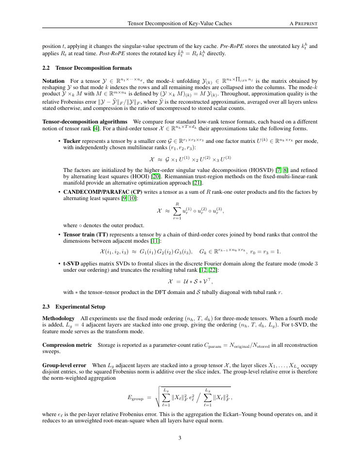 Page 3 of Tensor Decomposition of Transformer Key-Value Caches: Spectral Structure and Format Comparison