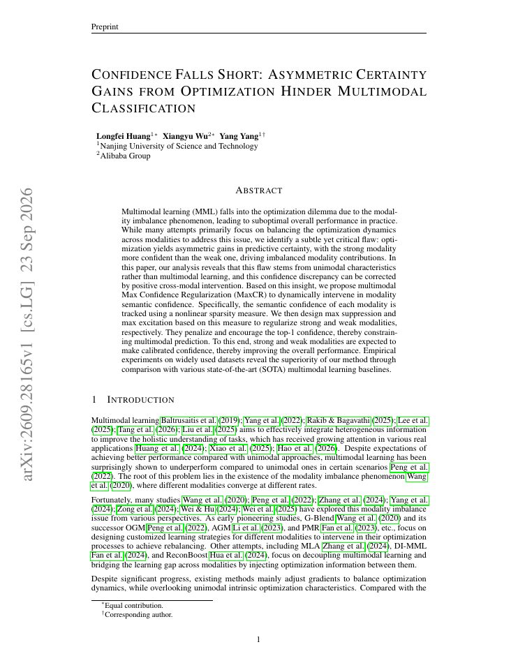 First page of Confidence Falls Short: Asymmetric Certainty Gains from Optimization Hinder Multimodal Classification