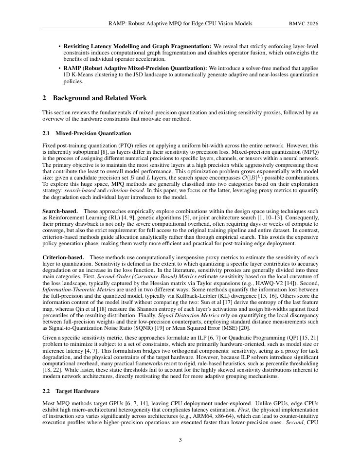 Page 3 of RAMP: Robust Adaptive Mixed-Precision Quantization for Edge CPU Vision Models