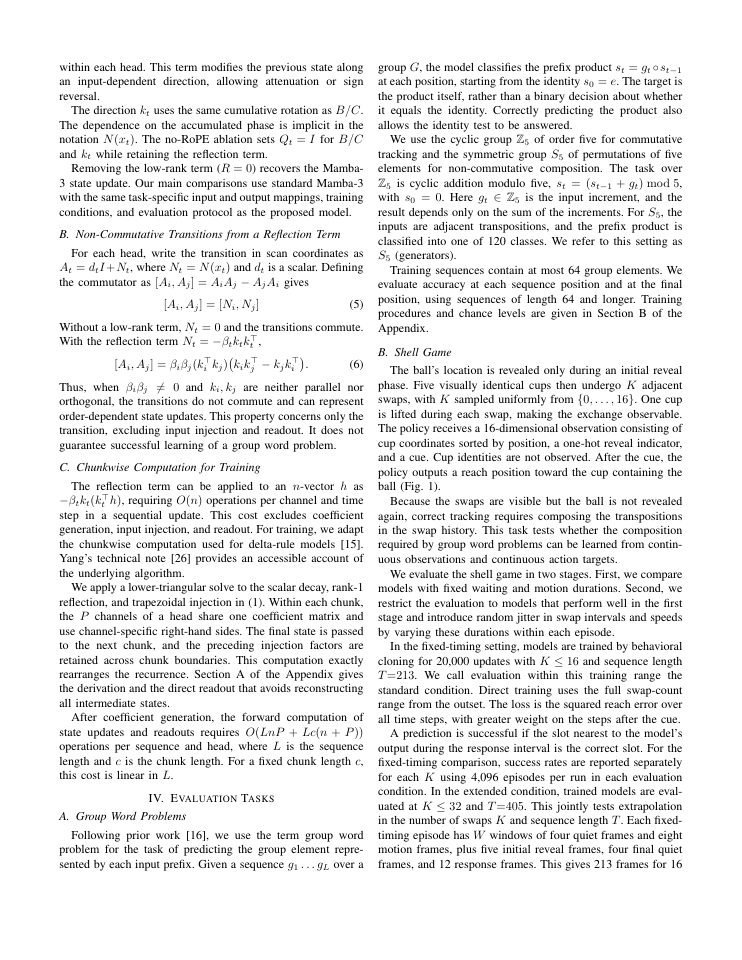 Page 3 of Non-Commutative State Tracking with Input-Dependent Low-Rank Updates in Mamba-3