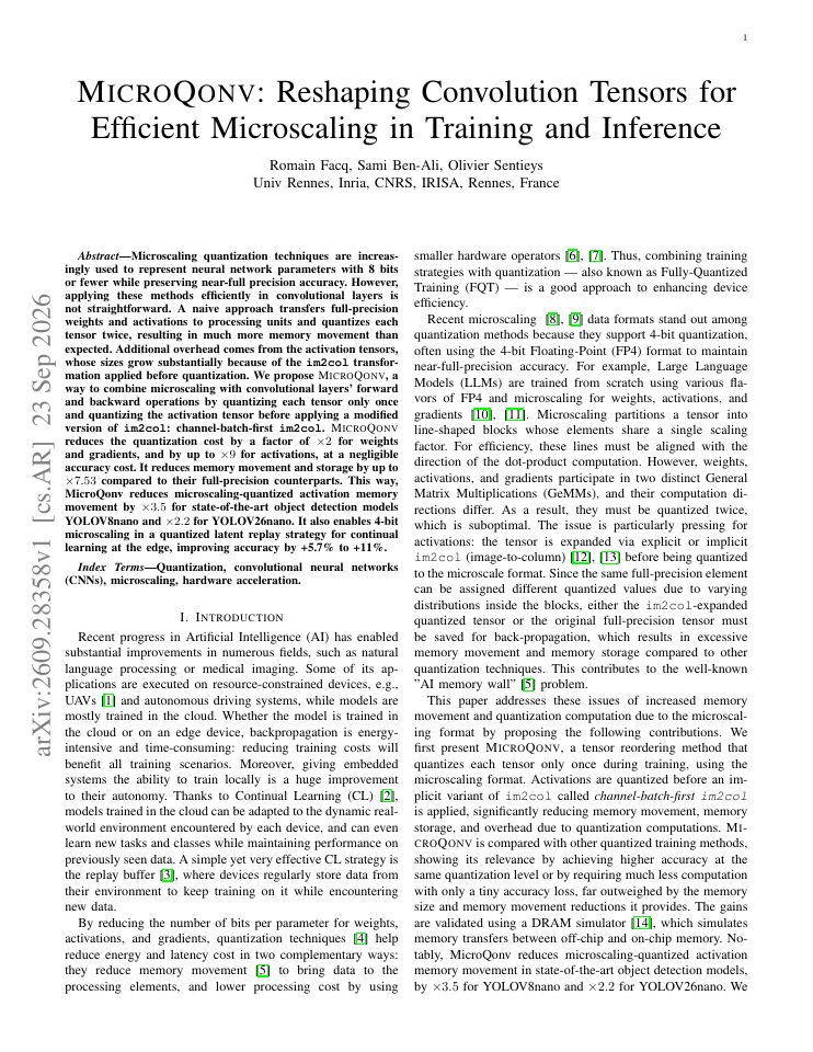 First page of MicroQonv: Reshaping Convolution Tensors for Efficient Microscaling in Training and Inference