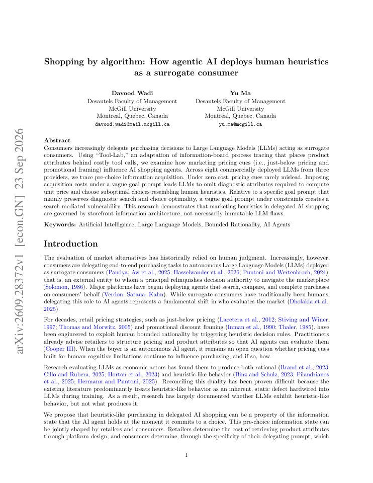 First page of Shopping by algorithm: How agentic AI deploys human heuristics as a surrogate consumer
