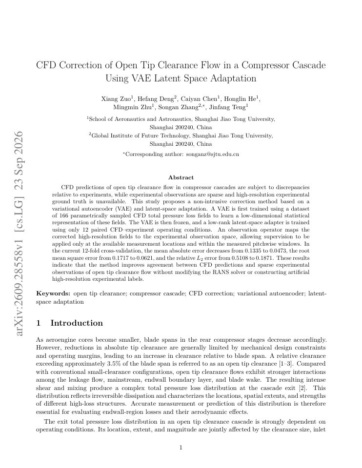 First page of CFD Correction of Open Tip Clearance Flow in a Compressor Cascade Using VAE Latent Space Adaptation
