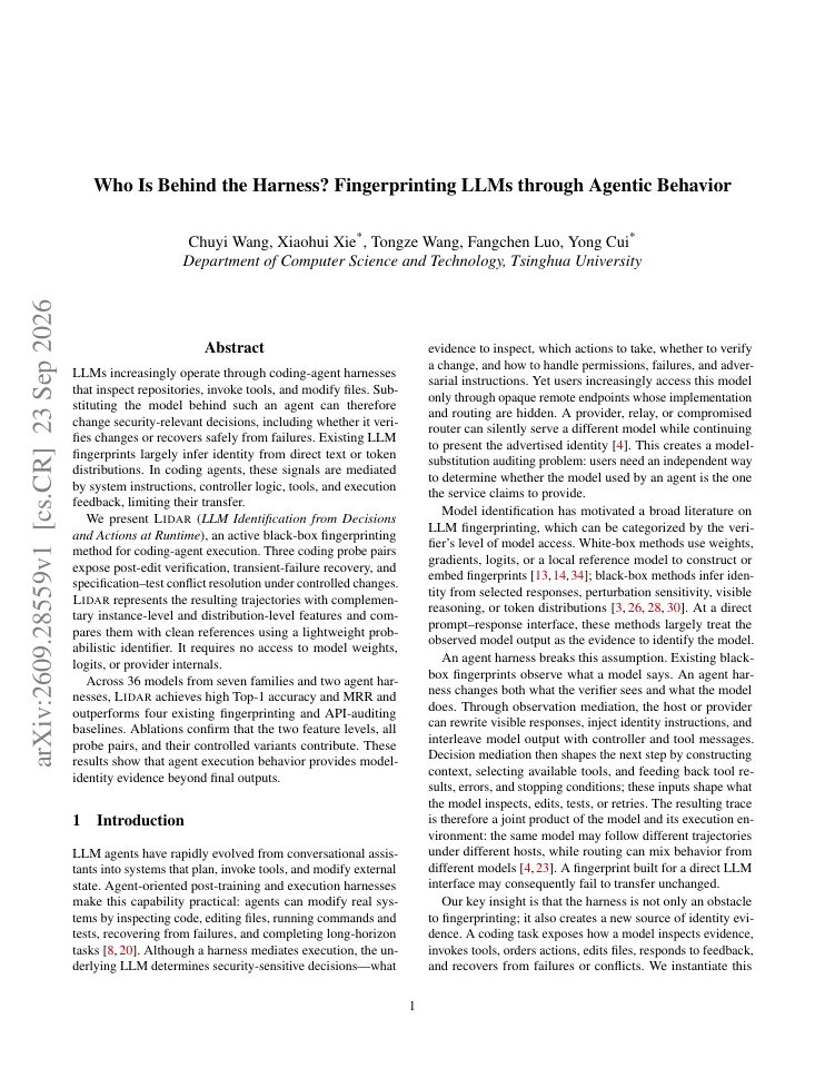 First page of Who Is Behind the Harness? Fingerprinting LLMs through Agentic Behavior