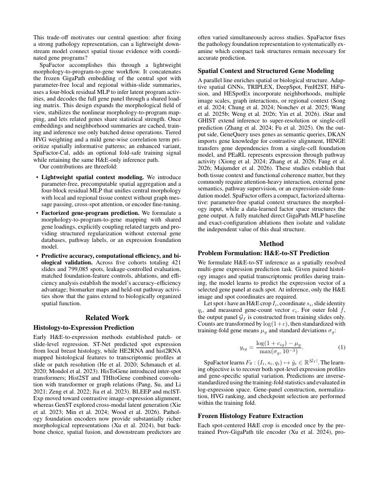 Page 2 of SpaFactor: Lightweight Spatial Context-Aware Gene Program Modeling for Histology-to-Transcriptomics Inference