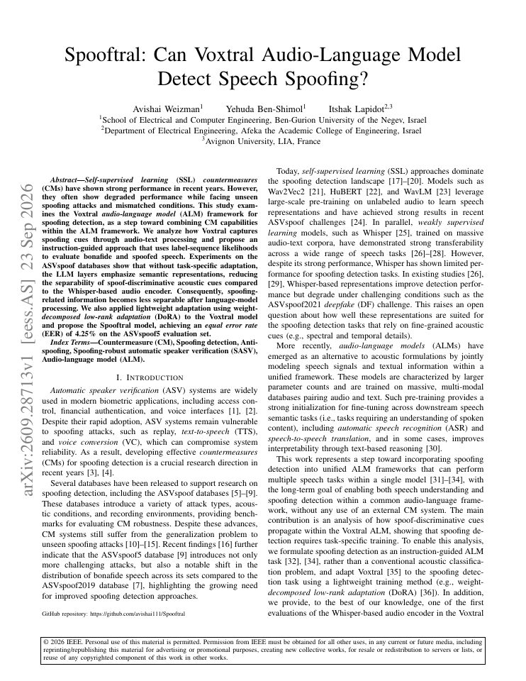 First page of Spooftral: Can Voxtral Audio-Language Model Detect Speech Spoofing?