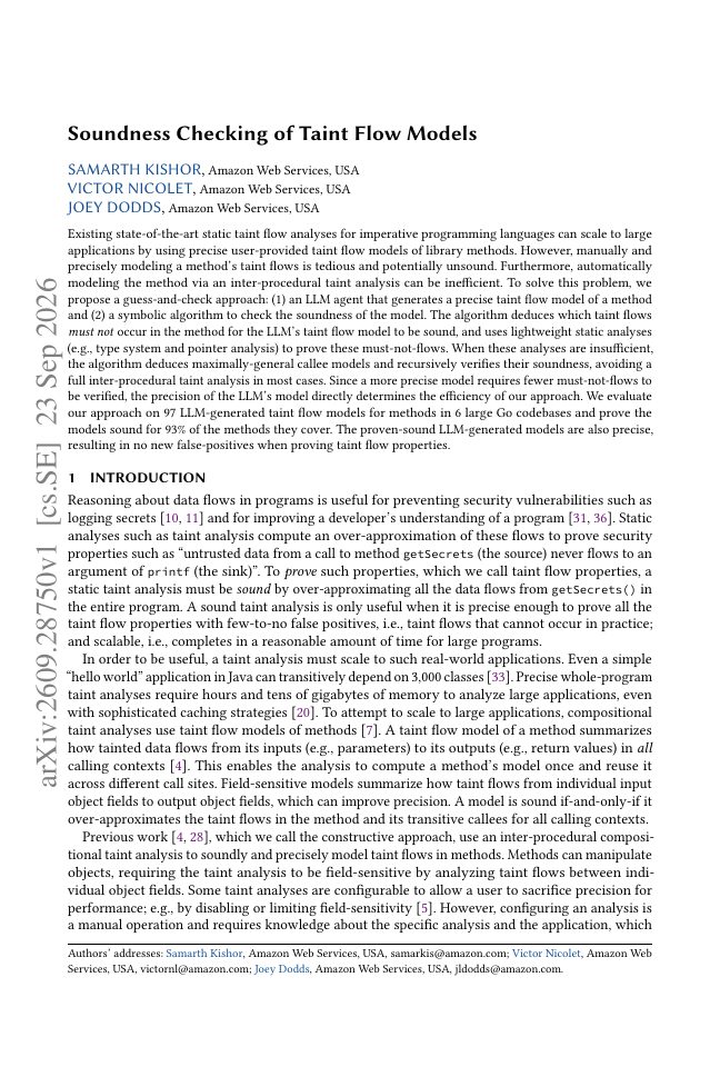 First page of Soundness Checking of Taint Flow Models